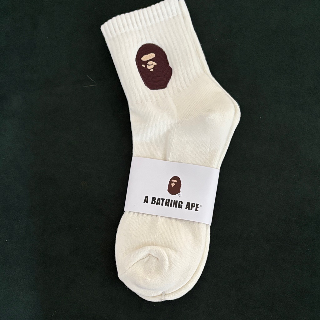 Bape Cream Athletic Socks With Brown Logo